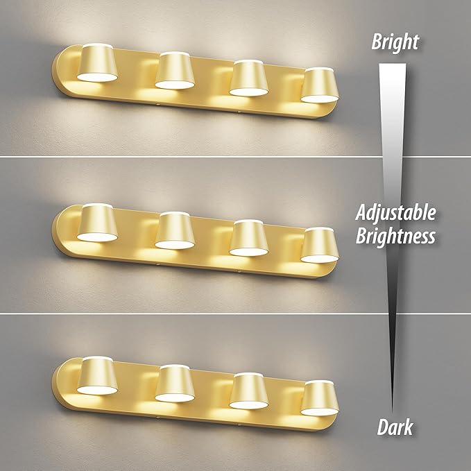 URSOLA 4 Light Bathroom Vanity Light, LED Gold Wall Light Fixtures, Up and Down Rotatable Dimmable 27 inch Bathroom Lighting Fixtures Over Mirror
