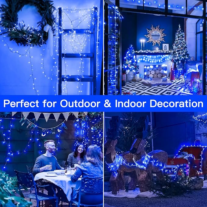 String Lights Indoor Bedroom, 33FT 100 LED Fairy String Lights Outdoor Waterproof, 8 Modes Memory Twinkle Christmas Light Plug in for Classroom Dorm Patio Tree Garden Decor (Blue)