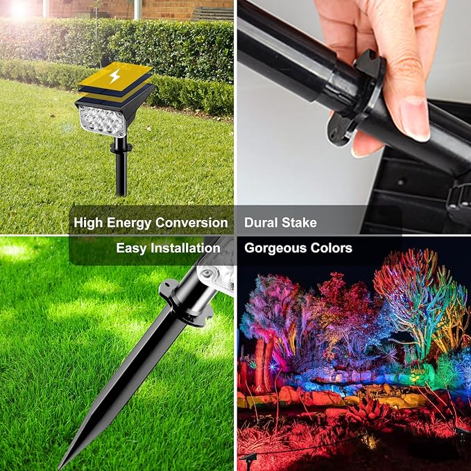 T-SUNUS 8 Pack Solar Color Landscape Spotlights, IP65 Waterproof Solar Powered Spot Light Wall Lights, 2-in-1 Outdoor Solar Landscaping Light for Yard Garden Driveway Porch Walkway Pool Patio