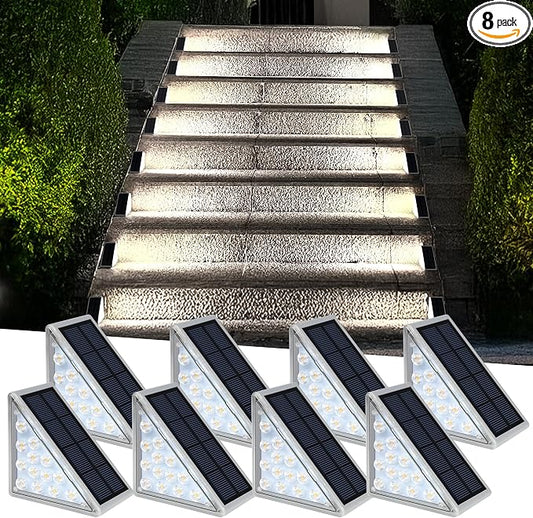 AUDLES LED Solar Step Lights Waterproof Outdoor Stair Lights, Solar Deck Lights Outdoor Decor IP67 Solar Lights for Yard, Patio, Garden, Walkways, Front Door, Pathway, Driveway (8)