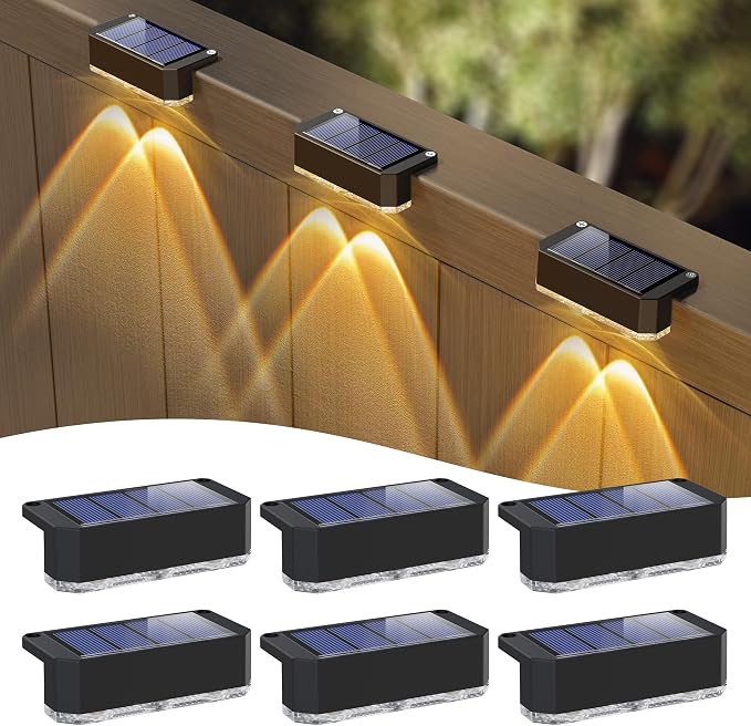 Peasur Solar Fence Lights Outdoor 6 Pack, Deck Light Solar Powered, Waterproof LED Step Lights for Railing Yard Patio Outside, Warm White