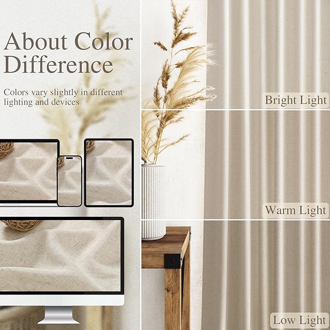 Nanspring Living Room Curtains 72 Inch Length Linen Boho Luxury Light Filtering Semi Sheer Curtain Back Tab and Rod Pocket Eclectic Home Decor Elegant Modern Drapes for Bedroom 52x72, 2 Panels