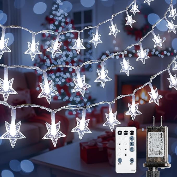 Star String Lights Plug in,39ft 100LED Fairy Lights with Remote, Hanging Star Decorations Lights Waterproof for Indoor Outdoor Bedroom Classroom Dorm Kids Tent Party Decor,White