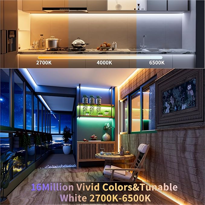 PAUTIX COB LED Strip Lights,20ft RGB+CCT 2700K-6500K White LED Lights,Dimmable Color Changing RGB LED Strip Light,with Remote/APP Control,for Kitchen Cabinets,Ceiling,Party DIY Lighting Projects