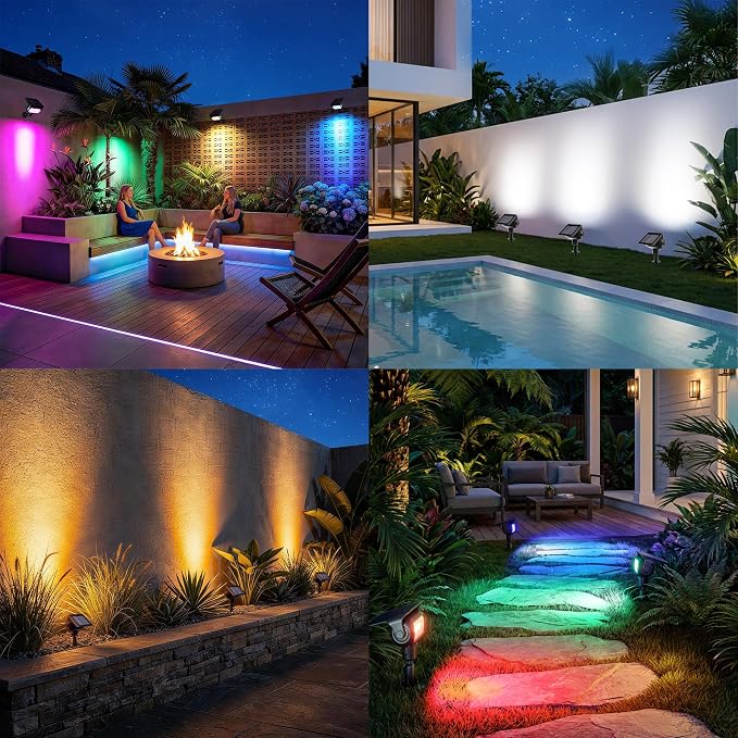 Brizled 6 Pack RGB Solar Spot Lights Outdoor, 360° Rotation 9 Colors & 11 Modes Color Changing Spotlights IP65 Waterproof Landscape Lights Solar Spot Landscaping Pathway Lighting for Path Garden Yard