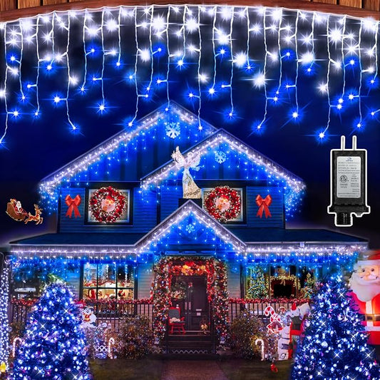 1620 LED Christmas Outdoor Lights with 360 Drops, 164ft Hanging Curtain Lights with 8 Modes Timer & Memory, Waterproof Christmas Fairy Lighs for House Holiday Wedding Christma Decor Blue & Cool White
