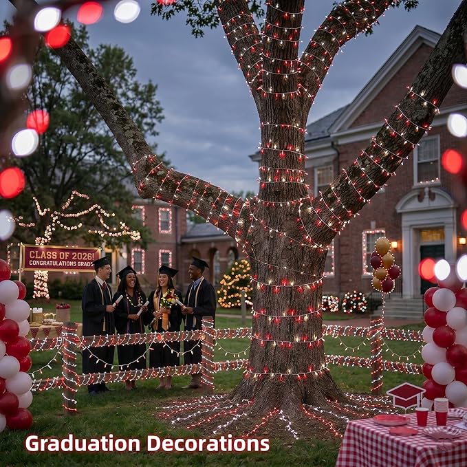 JMEXSUSS 200 LED Red and White String Lights Indoor Outdoor, 66ft Christmas Lights Indoor Clear Wire Plug in for Bedroom Tree Christmas Graduation Party Decorations