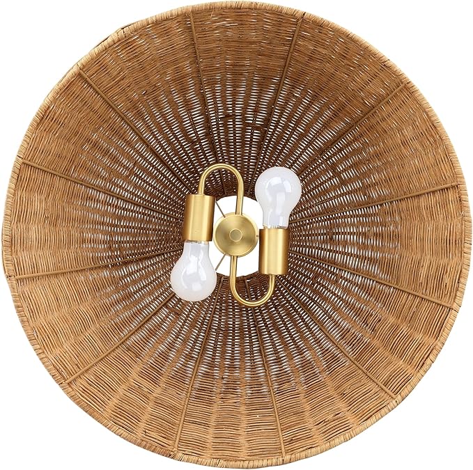 Nathan James Augustine Modern Farmhouse Rattan Pendant Light, Rattan Chandelier Pendant Lamp Shade for Kitchen or Living Room, Set of 2
