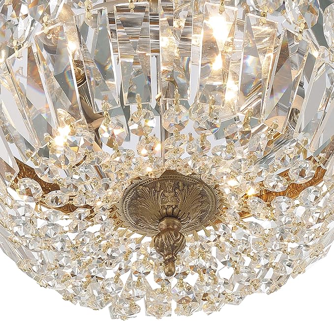 Crystorama 2 Light Clear Italian Crystal Flush Mount (Olde Brass, 12")