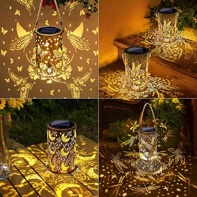 Toodour Solar Lantern Outdoor, Garden Gifts for Women Mom Grandma Hanging Solar Outdoor Lights Waterproof, Hollow Out Retro Metal Mushroom & Cricket Lights for Patio, Balcony, Walkway, Yard Decor