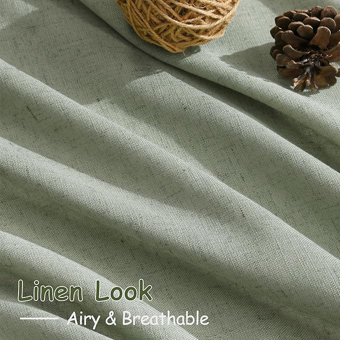 Nanspring Desert Sage Linen Curtains 102 Inches Long Rod Pocket Back Tab Drapes 2 Panels Set for Living Room Bedroom Light Filtering Semi Sheer Desert Sage Curtain 102 Length for Patio Door 52x102