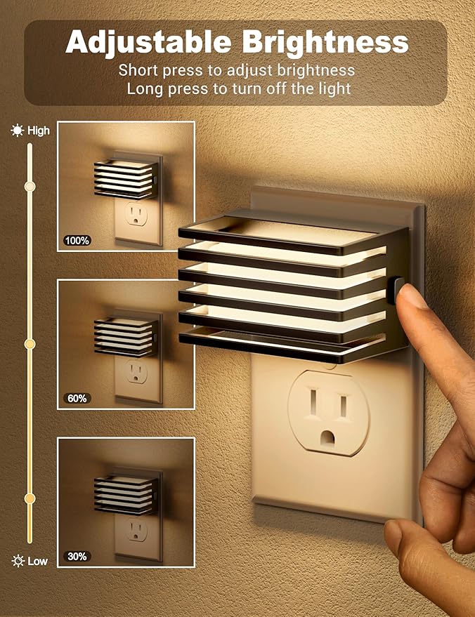 JandCase LED Night Light, [2 Pack] Night Lights Plug into Wall with Dusk to Dawn Sensor, Dimmable Plug in Night Light, Adjustable Brightness, 3000K Soft White Nightlight for Bedroom Bathroom Hallway