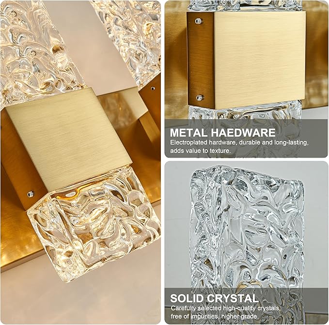 Vanity Lights Fixtures for Bathroom Wall Light Over Mirror LED Gold Crystal 40W Brushed Stainless Steel Dimmable Wall sconces for Bathroom Lighting Fixture 3000K