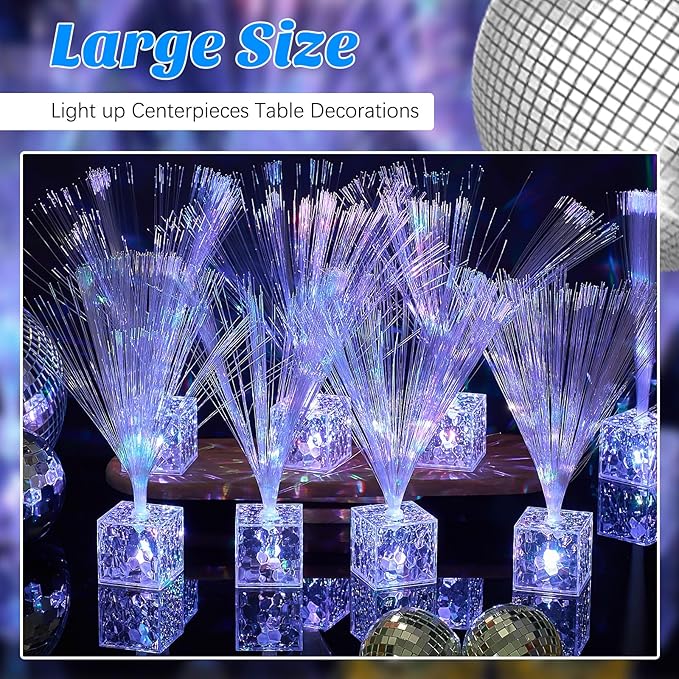 Amylove 8 Pcs Mini Fiber Optic Lamp Bulk LED Light Color Changing Table Centerpiece Glow in The Dark Party Favors Supplies for Wedding Graduation Birthday Disco Dance Decorations (6 Inch,Clear)