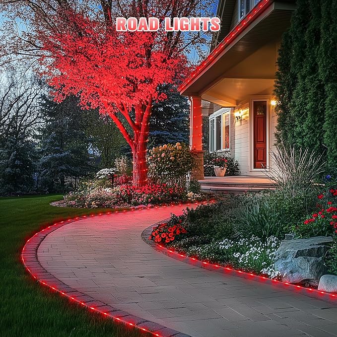 JMEXSUSS 2 * 200 LED Red Solar Rope Lights, 66ft IP 65 Waterproof Solar String Light Outdoor, 8 Modes Christmas Lights for Camp Trampoline Ladder Slide Tent