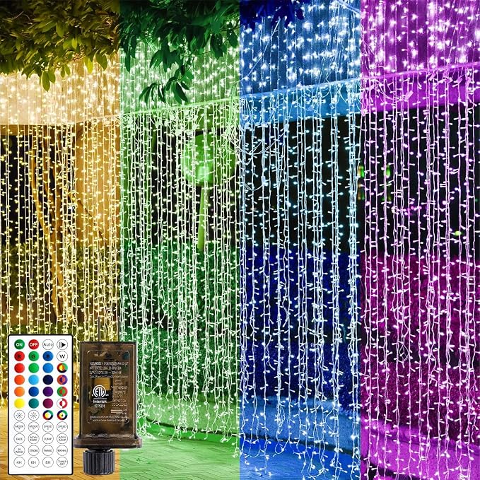 Solhice Curtain Lights Outdoor 20ft x10ft Color Changing, 480 LED Plug in Hanging String Lights Indoor Outside, Twinkle Light Backdrop for Wedding Garden Decor (Not Connectable)