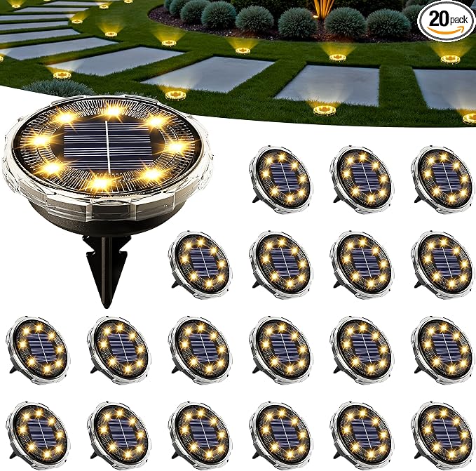 SOLPEX Solar Ground Lights 20 Pack, Solar Pathway Lights Outdoor Waterproof, Landscape Lighting for Garden, Walkway, Driveway, Yard, Deck, Patio, Swimming Pool (Warm White)