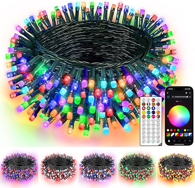 Guhope Smart Color Changing Christmas Lights, 66FT 200 LED RGB Christmas String Lights with App & Remote Control, Waterproof Christmas Tree Lights for Outdoor Indoor Party Decor