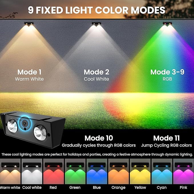 SOLPEX Solar Fence Lights Outdoor, 9 Fixed Colors ＆ Color Changing Fence Solar Lights Outdoor Waterproof IP65, LED Deck Lighting for Backyard Wall Step Patio Railing Pool Porch (16 Pack)