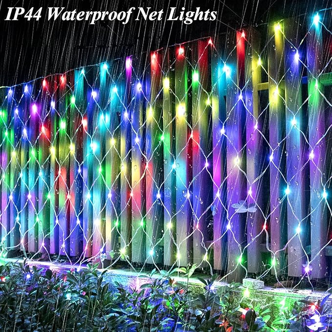 204 LED Net Lights, 35 Colors Changing Christmas Net Lights Outdoor, 9.8ft x 6.6ft Connectable Bush Mesh Light Clear Wire for Halloween Christmas Tree Holiday Wedding Party Gazebo Patio Decor