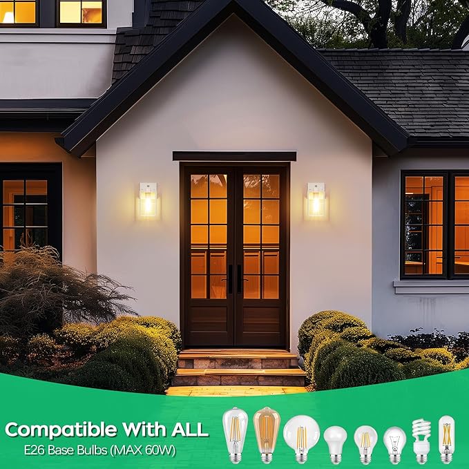 White Dusk to Dawn Exterior Lighting Fixtures Wall Mount, Outdoor Porch Lights for House, Sensor Wall Lights, Waterproof Wall Sconce Lamp, Wall Lantern, Anti Rust Coach Lights for, Doorway, Garage