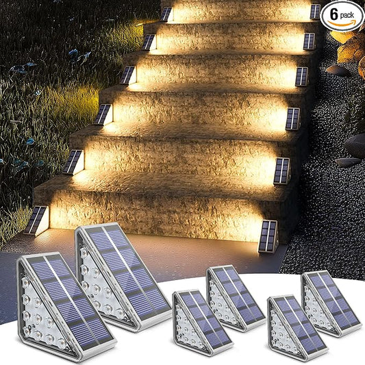 NIORSUN Outdoor Step Lights, 6 Pack Solar Stair Lights Outdoor Waterproof IP67 Auto On Off, Solar Lights for Steps,Stair,Patio,Yard,Porch,Front Door,Sidewalk,Deck Decor,Warm White