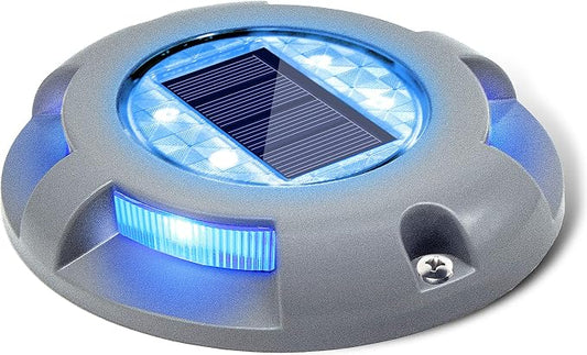 SIEDiNLAR Solar Deck Lights Driveway Dock Light LED Solar Powered Outdoor Waterproof Road Markers for Garden Step Sidewalk Stair Ground Pathway Yard 1 Pack (Blue)
