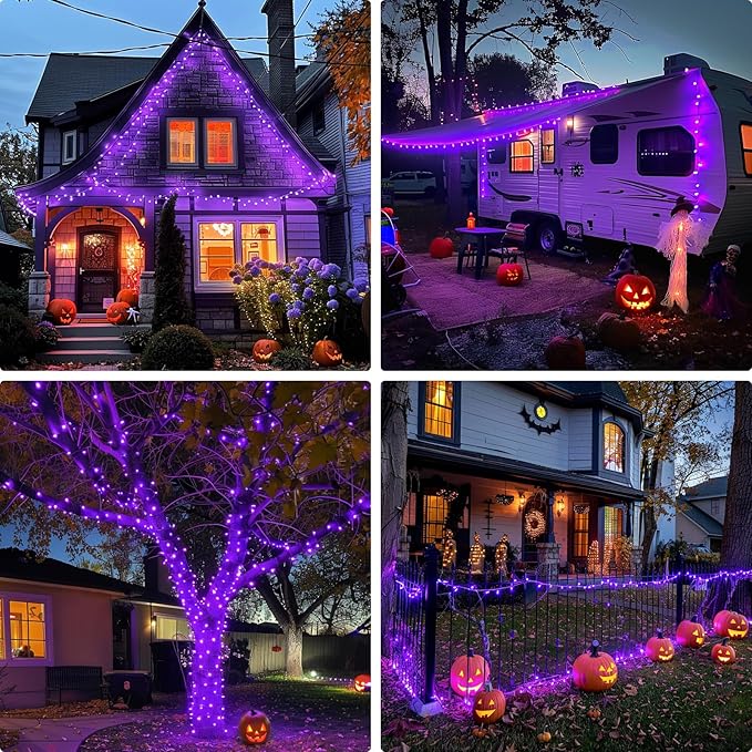 JMEXSUSS 400 LED Purple Christmas Lights Indoor Outdoor, 132 ft String Lights Plug in with Remote, 8 Modes Purple Christmas Tree Lights for Garden Patio Party Christmas Decoration (Pack of 2)