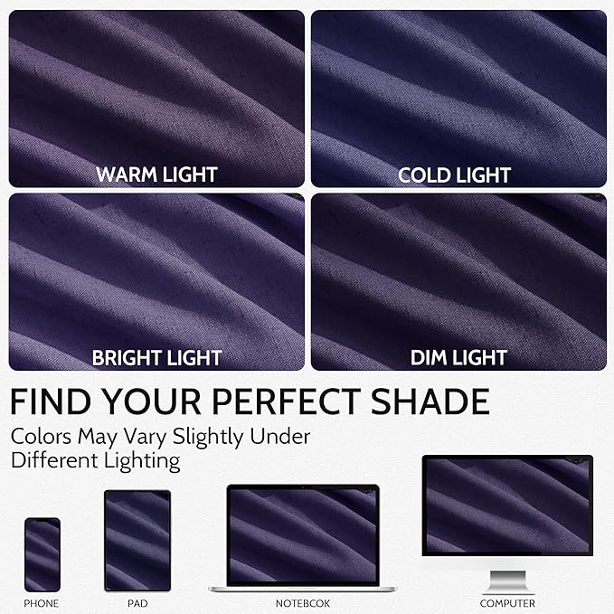 Purple Linen Curtains 72 Inch Long for Living Room Bedroom Lightweight Door Drapes 2 Panels Set, Semi Sheer Light Filtering Back Tab or Rod Pocket Curtain,52x72