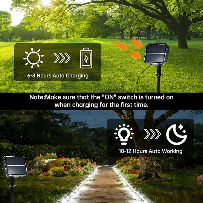Solar Rope Lights for outside, 66ft 200 LED Solar string Lights with 8 Modes, Waterproof Solar Outdoor Light for Patio Garden Party Tree Porch Pool Fence Outdoor Holiday Xmas Decoration-White