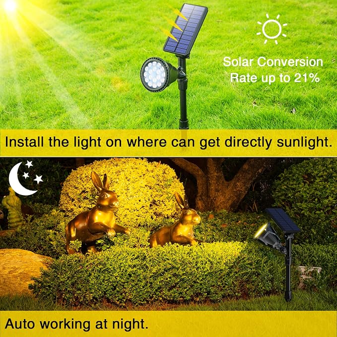 ROSHWEY Solar Spot Lights Outdoor Spotlight 18 LED Waterproof Landscape Spotlight for Garden Lawn Backyard Patio Porch Wall Deck Garage (WarmWhite- 2 Pack)