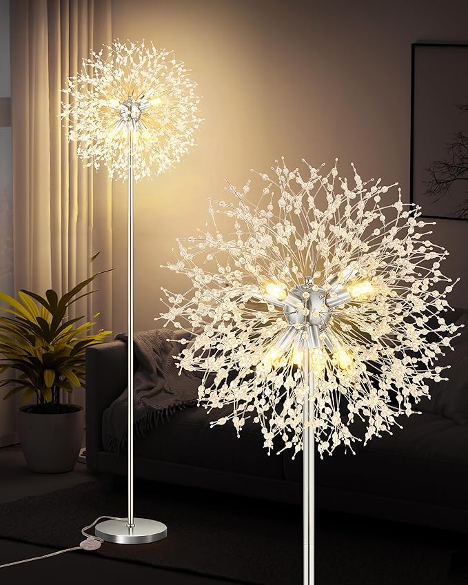 Crystal Floor Lamp, 69'' Modern Floor Lamp for Living Room, Standing Lamp with On/Off Foot Switch, Tall Lamps with 659 PCS K9 Crystals, Chrome Pole Living Room Lights Floor Lamps (Chrome/8)