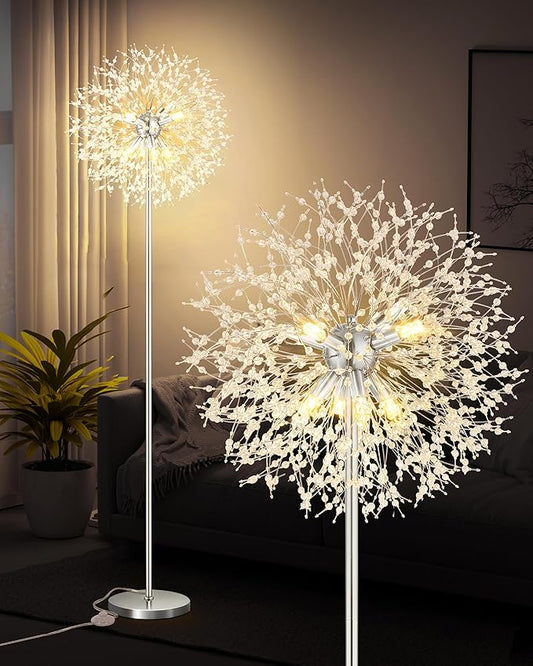 Crystal Floor Lamp, 69'' Modern Floor Lamp for Living Room, Standing Lamp with On/Off Foot Switch, Tall Lamps with 659 PCS K9 Crystals, Chrome Pole Living Room Lights Floor Lamps (Chrome/8)