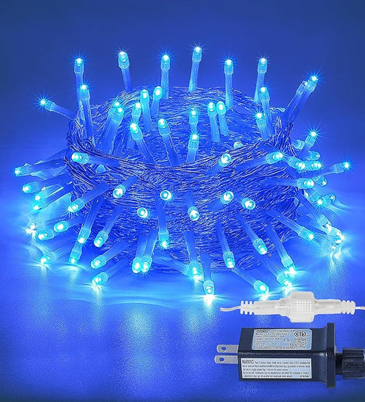 String Lights Indoor Bedroom, 33FT 100 LED Fairy String Lights Outdoor Waterproof, 8 Modes Memory Twinkle Christmas Light Plug in for Classroom Dorm Patio Tree Garden Decor (Blue)