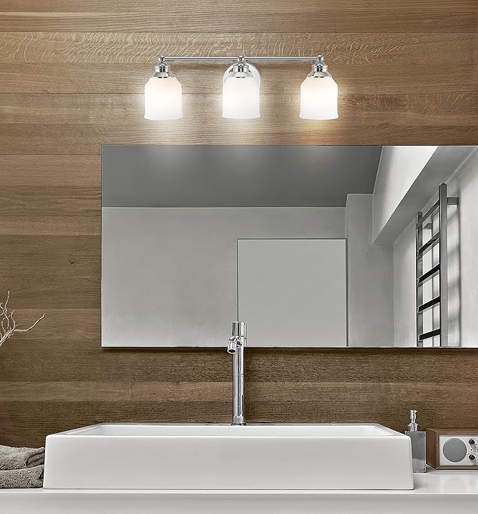 JONATHAN Y 24" Chrome Modern Farmhouse LED Vanity Light Wall Sconce Fixture, Frosted White Glass Shade, Dimmable Wall Lamp for Bathroom Mirror Kitchen Sink, UL Listed (JYL7551A)