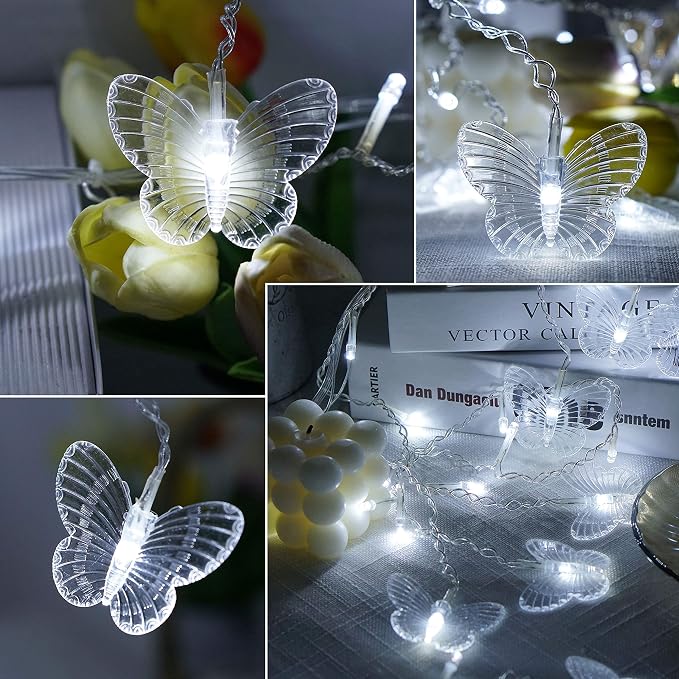 Curtain Butterfly String Light 20Ft 120LED Window USB Fairy Lights 24 Butterfly 8 Modes with Remote Control for Room Bedroom Patio Party Wedding Holiday Christmas Decoration (Cool White)