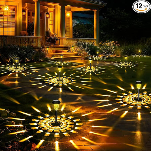 GIGALUMI 12 Pack Solar Light Outdoor Waterproof, Warm White Pathway Lights Solar Powered, Landscape Lighting, Garden Lights for Decor, Patio, Garden, Yard, Pathways, Walkway