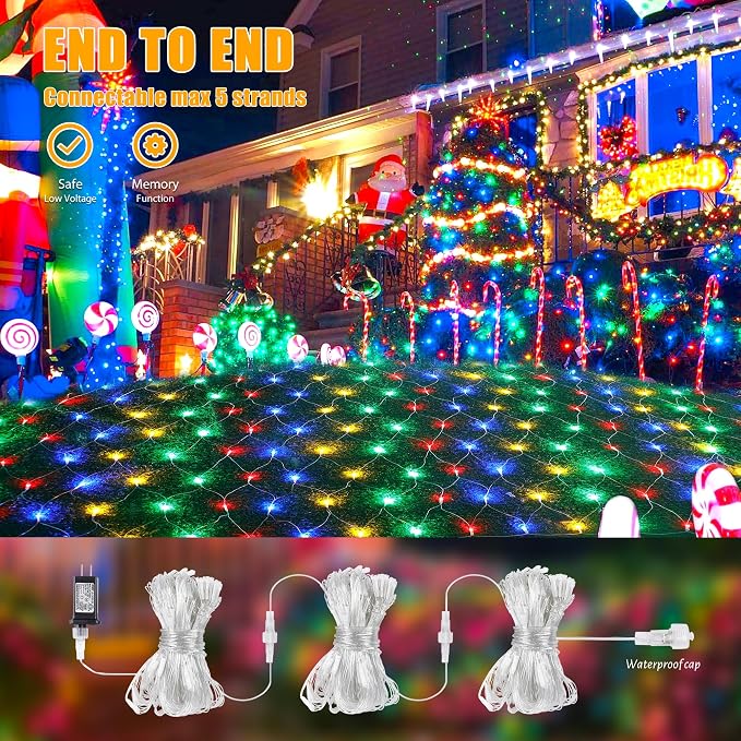 HEYFUNi 192 LED Net Lights Outdoor Mesh Lights,8 Modes Net Light for Bushes Plug in, Waterproof Christmas Net String Light for Bushes Ceiling Wedding Indoor Outdoor(9.8ft x 6.6ft,Multicolor)