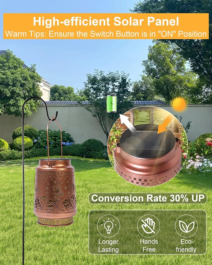 2 Pack Butterfly Solar Lanterns Outdoor Waterproof, Garden Decor Birthday Gifts for Women Mom Grandma Sister, Metal Hanging Solar Lights Outside Decorative for Backyard Patio Lawn Pathway Landscape