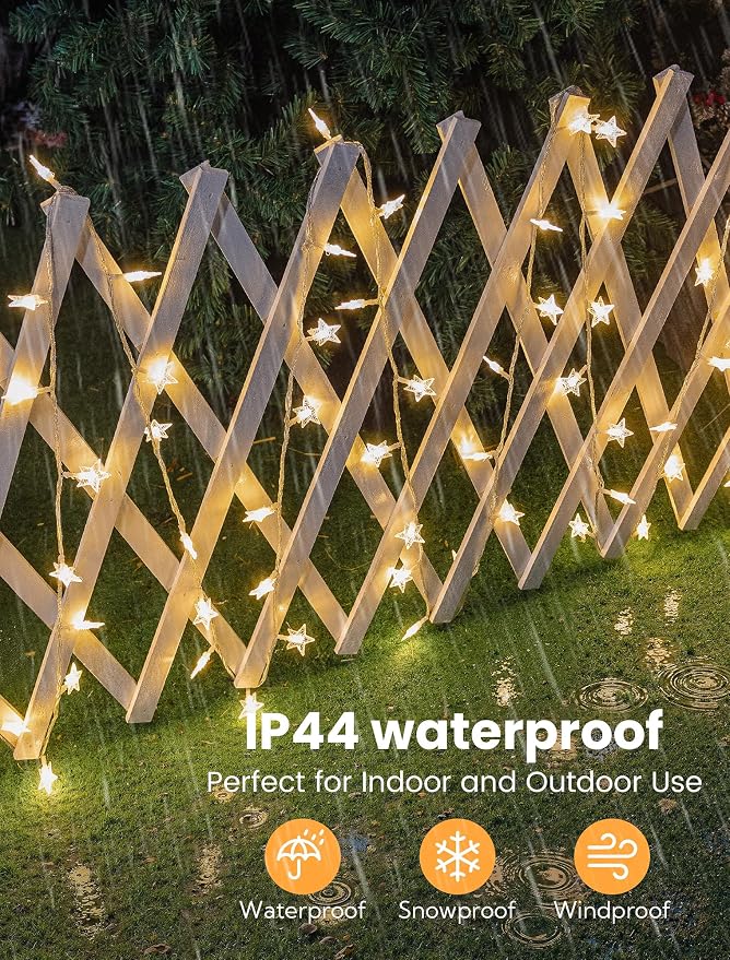 Star String Lights Plug in,39ft 100LED Fairy Lights with Remote, Hanging Star Decorations Lights Waterproof for Indoor Outdoor Bedroom Classroom Dorm Kids Tent Party Decor,Warm White