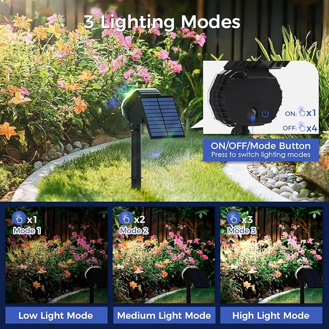Solar Spot Lights Outdoor Waterproof IP65, 3 Modes Solar Lights Outdoor 35 LED Landscape Lighting, Spot Uplights for Flag Tree Garden Yard House Backyard, 2 Pack Neutral White(4000K)
