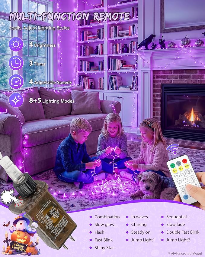 Halloween String Lights Indoor Outdoor,33FT 100 LED Purple Christmas Twinkle Lights,13 Modes Fairy Lights Plug in,Connectable IP65 Waterproof for Xmas Room Tent Patio Tree Party Decor(Purple)