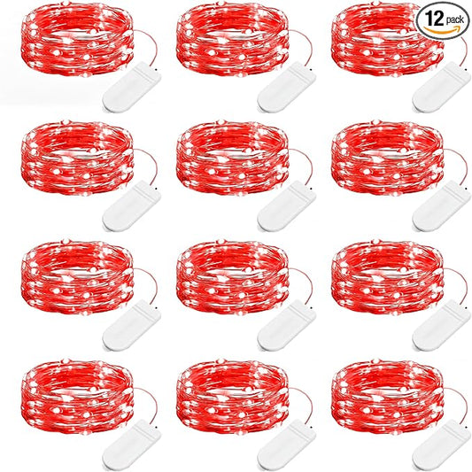 Brightown 12 Pack LED Fairy Lights, Waterproof, Red, 7 Feet, 20 LEDs, Battery Operated, Flexible Silver Wire, Safe, Energy Saving, Long-Lasting, Indoor and Outdoor Use