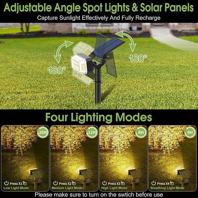 WENATY 102 LEDs Solar Lights Outdoor Waterproof, Spot Lights Outdoor with 4 Light Modes, Landscape Spotlight for Tree, Pathway, Yard, Garden, Adjustable Solar Panel Auto On/Off, 1 Pack, Warm