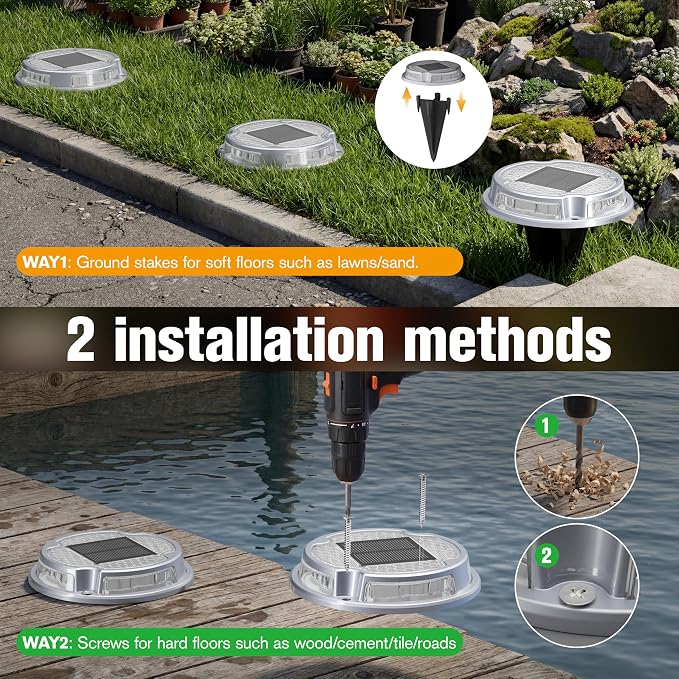 VOLISUN Solar Driveway Deck Lights Dock Marine Lights,4 Pack Solar Ground Light 2 Colors in 1 led Waterproof,Driveway Marker Light for Pathway Warning Step (White/Blue),Auto On/Off