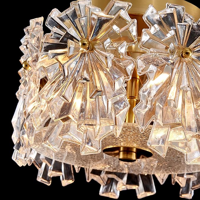 AGV LIGHTING Flush Mount Ceiling Light Fixture, Modern Gold Crystal Ceiling Light Fixture, D9 x H5, Shield Shaped Glass Shade