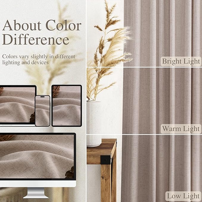 Nanspring Oatmeal Linen Curtains for Living Room 2 Panels Set Extra Long Back Tab Light Filtering Semi Sheer Curtain Drapes for Bedroom Neutral Farmhouse Ceiling to Floor for Large Window 52x100