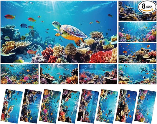8 Pack Fluorescent Light Covers with 80 Magnets Decorative for Classroom Ceiling Light 4 x 2 Feet Magnetic Light Covers Filter Easy Install for Office Hospitals & Home Drop Ceiling Supplies(Ocean )