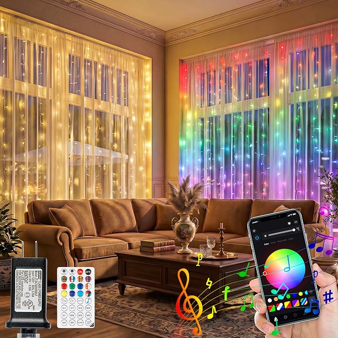 280LED Smart Curtain Lights Outdoor, RGBIC Color Changing Christmas String lights with APP&Remote,IP65 Waterproof Dynamic Curtain Fairy Lights for Bedroom Window Backdrop Xmas Decor,8.2x6.6ft
