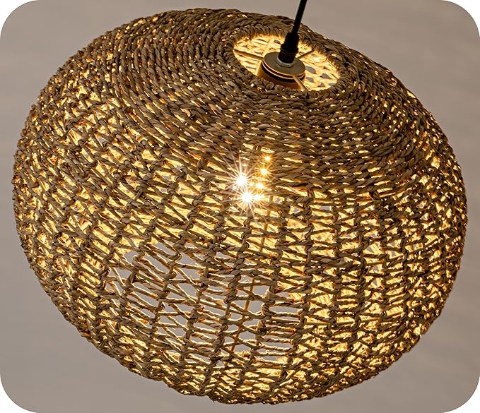 19.7in Rattan Light Coastal Pendant Lights Brown Wicker Hanging Ceiling Chandelier Lighting Fixture for Dining Room Restaurant Kitchen Island Living Room Hallway Yard Bedroom 1-Light